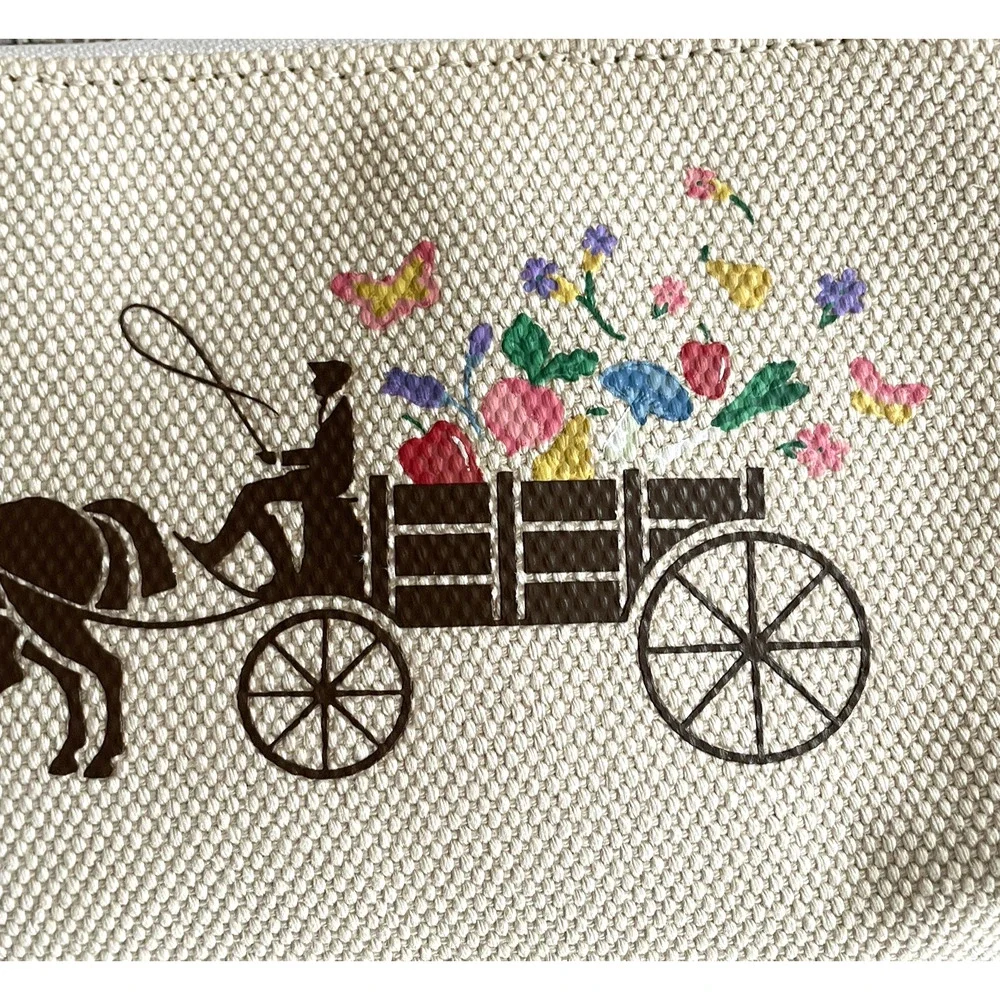 COACH C8725 Large Wristlet 19 Natural Canvas Dreamy Veggie Horse Carriage Clutch